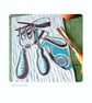 A freshly printed linocut greetings card featuring garden tools - Image 2