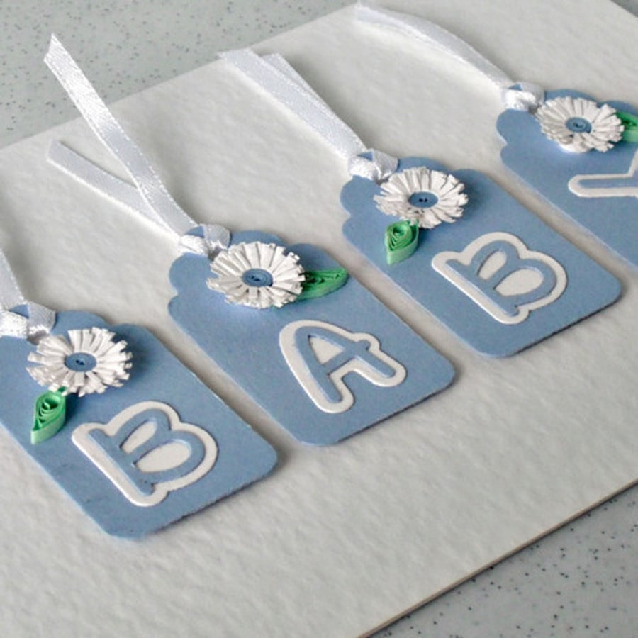 New baby boy card, birth congratulations, quilled 