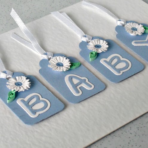 New baby boy card, birth congratulations, quilled 