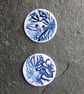 Porcelain buttons, round, blue and white floral butterfly size: 36mm Quantity:2 - Image 2