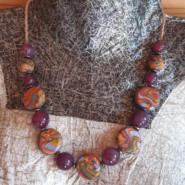 Handmade Multicoloured Swirl Polymer Clay Disc Necklace