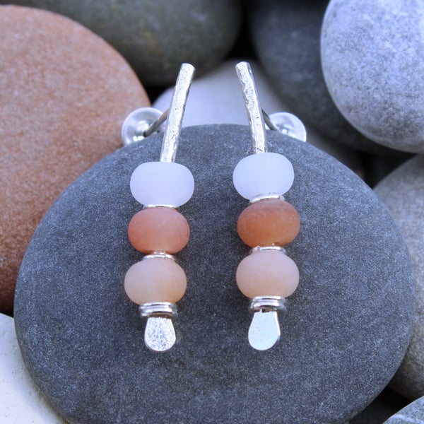 Seaside earrings, pink pastel colours, natural handmade jewellery, pebble