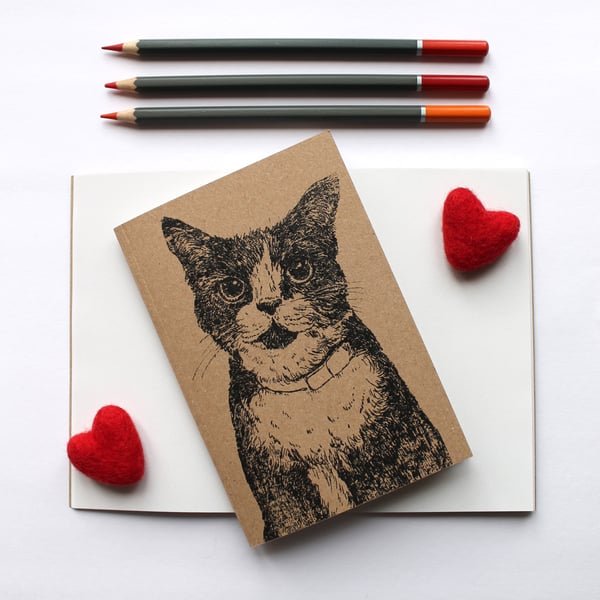 A6 Inky Cat Notebook with Kraft Cover