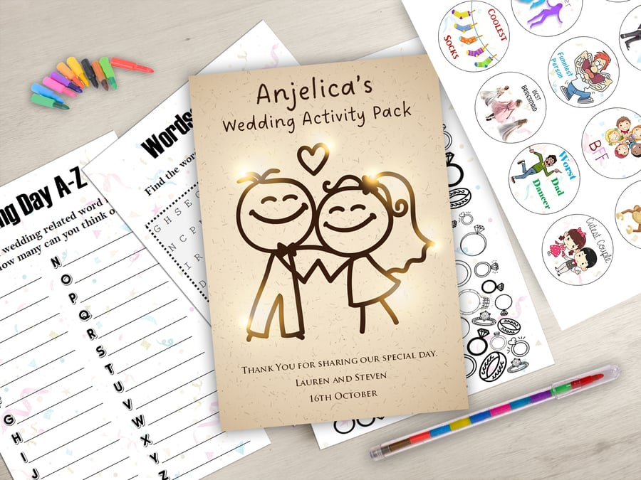 Wedding Activity Pack Book Favour for Kids Children Personalised A6 Size WEB62