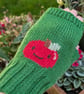 Cute Apple Fingerless Gloves, Green Knitted Wrist Warmers, Autumn hand warmers - Image 2