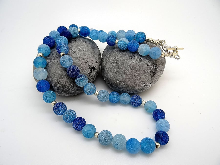 Frosted Agate Necklace,Spider Agate Necklace,Semi precious stone necklace,