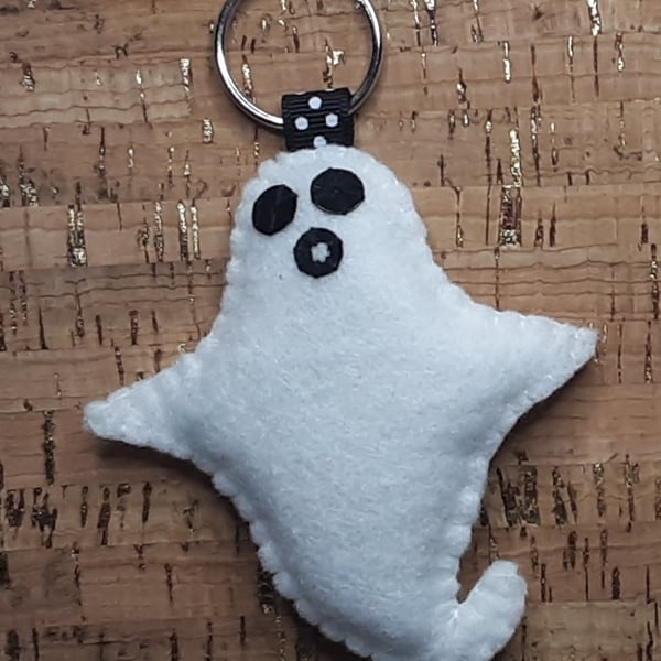 Ghos,t White Felt Key Ring-Bag Charm.