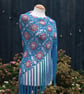 Crochet triangular shawl in sparkly  gold, pink, kingfisher blue - design LF433 - Image 1