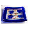 Fused Glass Dish 11cm Blue Hearts Bordered 002 