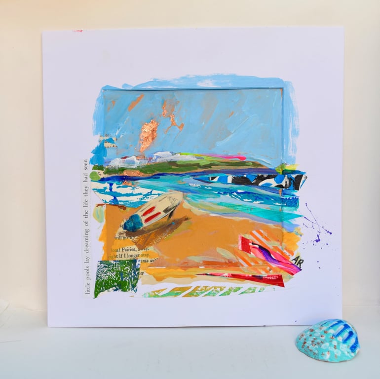 Waiting for the Next Wave – Original Coastal Collage Artwork
