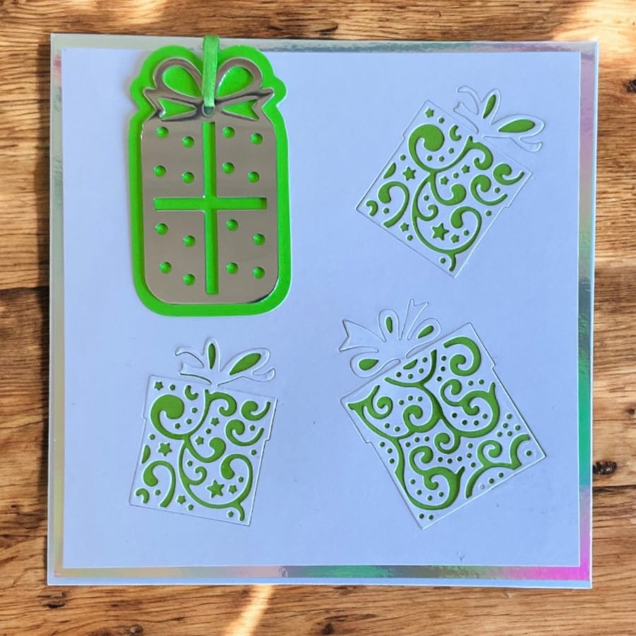 Holographic and Green Birthday Card with Metal Tag