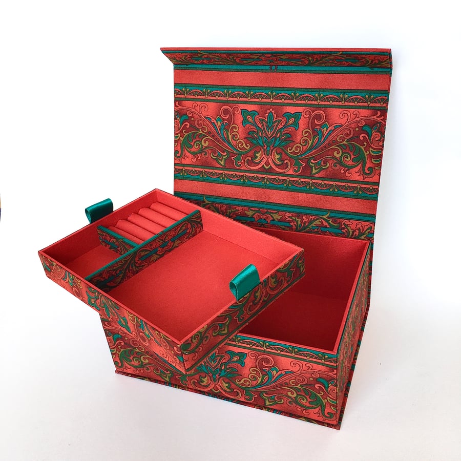 Arabesque Handmade Fabric Covered Organiser with Removable Tray 