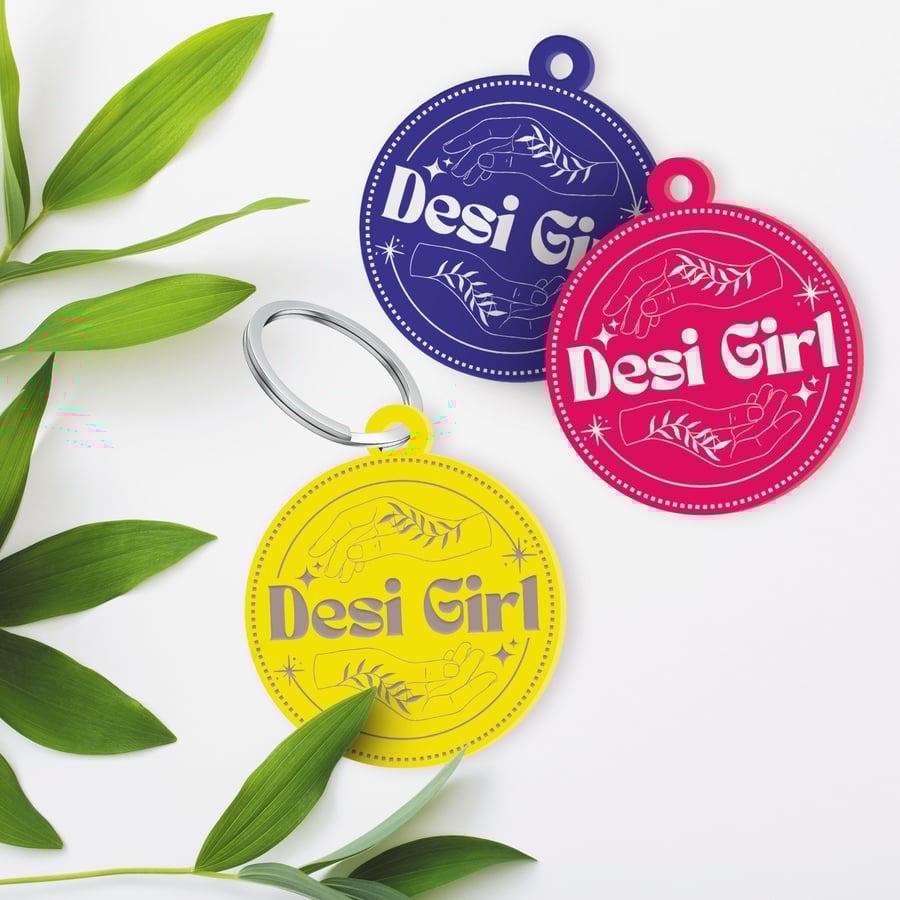Desi Girl Keyring: Heritage Acrylic Keychain, South Asian Vibes, Desi Bag Charm