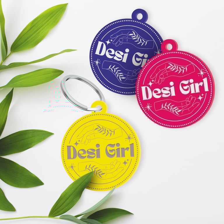 Desi Girl Keyring: Heritage Acrylic Keychain, South Asian Vibes, Desi Bag Charm