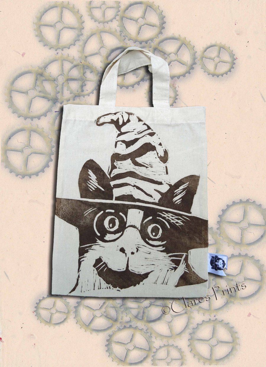 Harry Potter Cat Tote Hand Printed Cream Mini Tote Shopping Bag