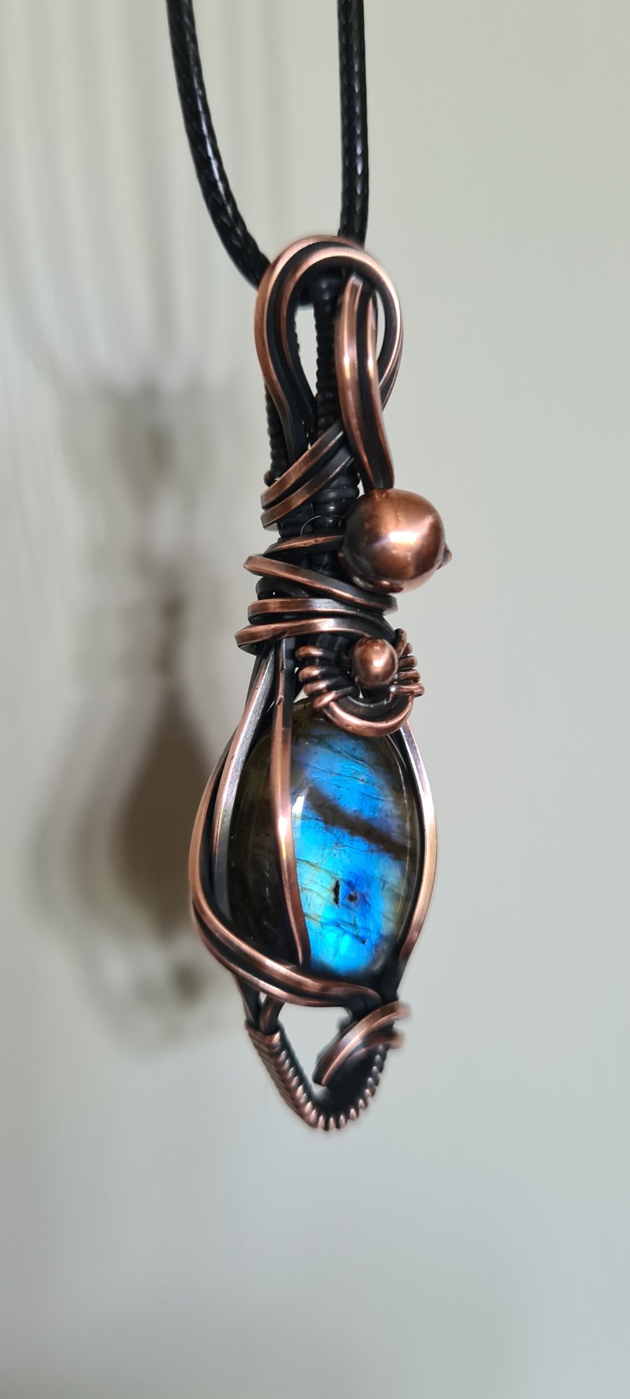 Handmade Natural Dark Blue Labradorite & Copper Pendant Necklace Gift Boxed