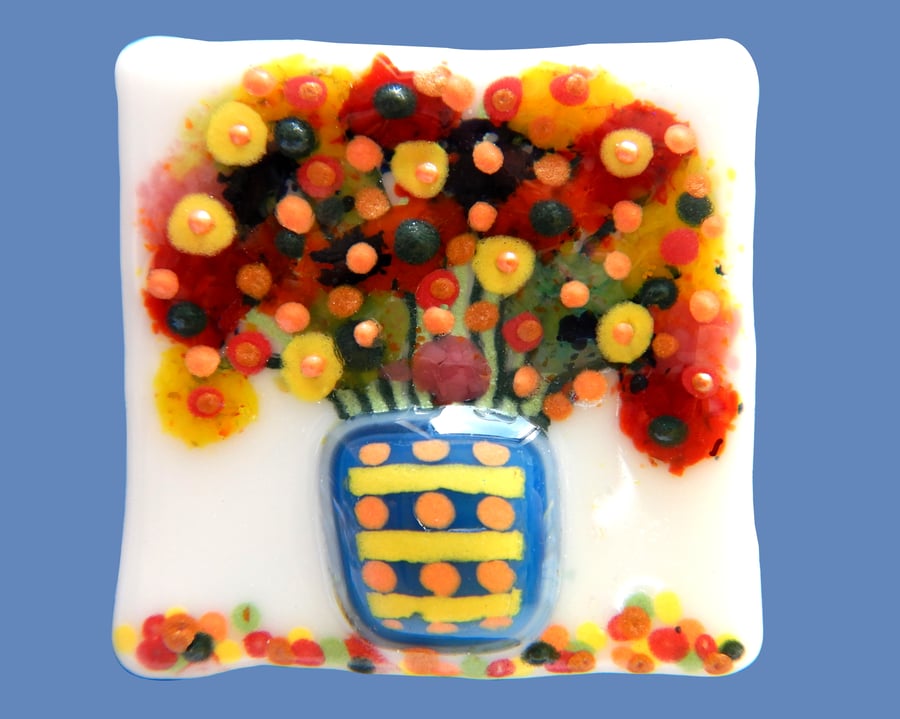 Handmade Fused Glass 'Vase of Flowers' Brooch