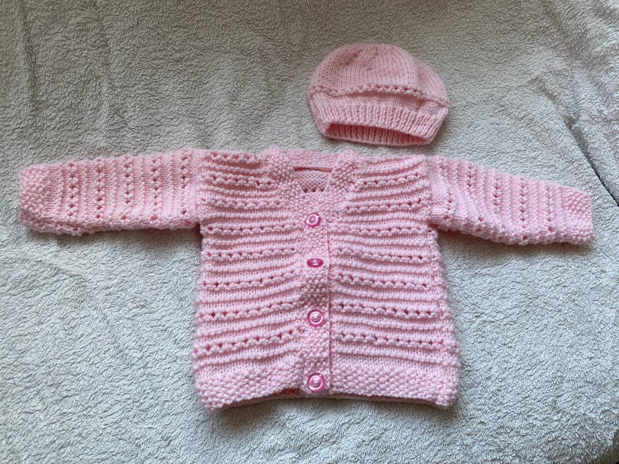 Pretty in Pink Cardigan and Hat set