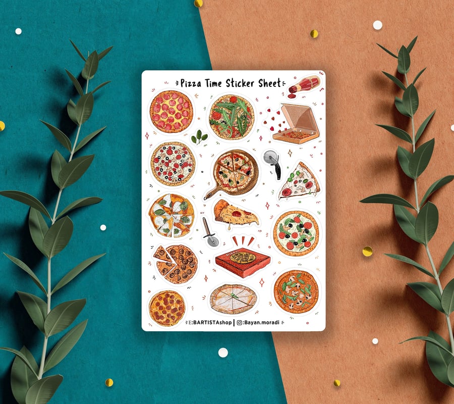 Pizza Time Sticker Sheet , Pizza stickers , Planner stickers , Bullet journal