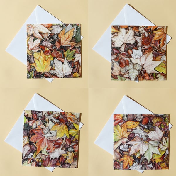 Greetings Cards - Blank - Set of 4 Fallen Leaves designs