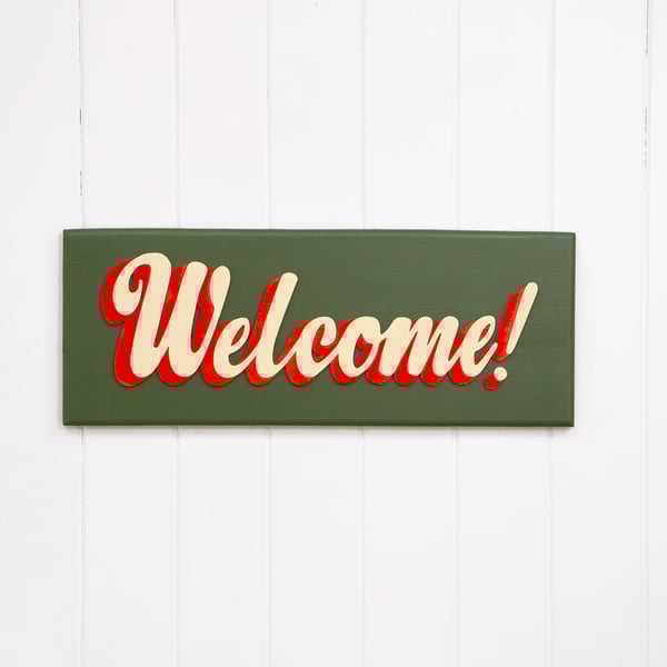 WOODEN TYPOGRAPHIC SIGN: WELCOME - GREEN