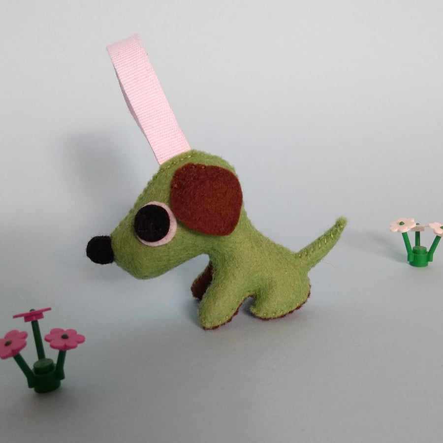 Green hanging dog ornament - Mint choc chip ice cream pup