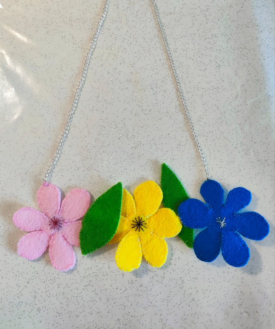 Handmade felt flower statement necklace
