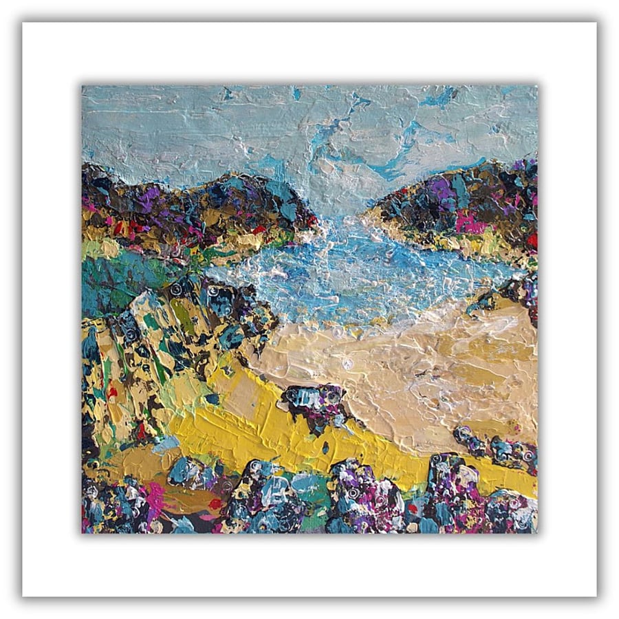 Framed impasto coastal landscape painting - Scotland - acrylics - cold wax 