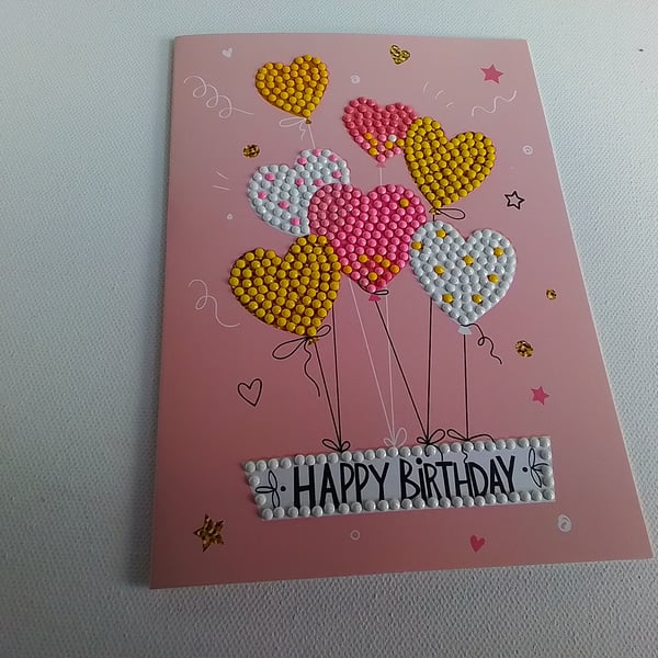 Birthday card. Diamond art card. Hearts. Balloons. CC850