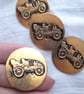 Set of 4 old gold metal 32mm buttons, with vintage car design and back shank - Image 2