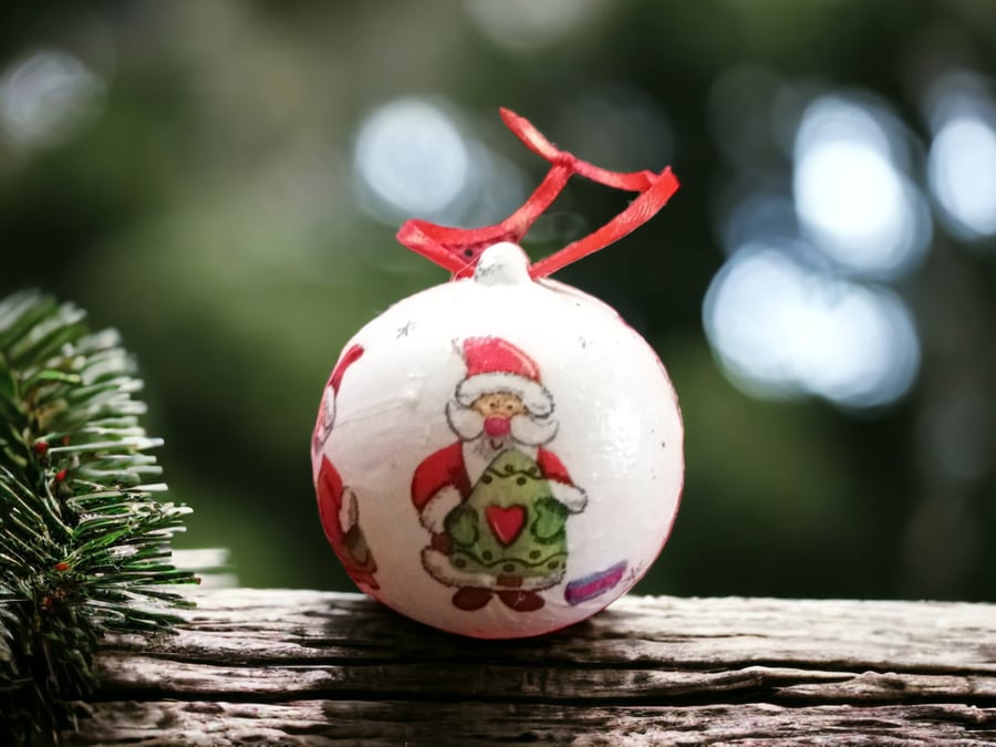 Jolly Santa Ceramic Bauble, Hanging Christmas Ornament, Father Christmas
