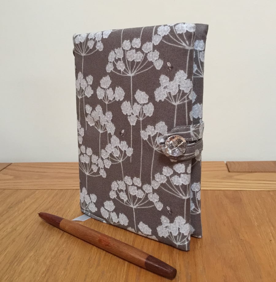 Fabric Covered Notebook - Cow Parsley and Bees