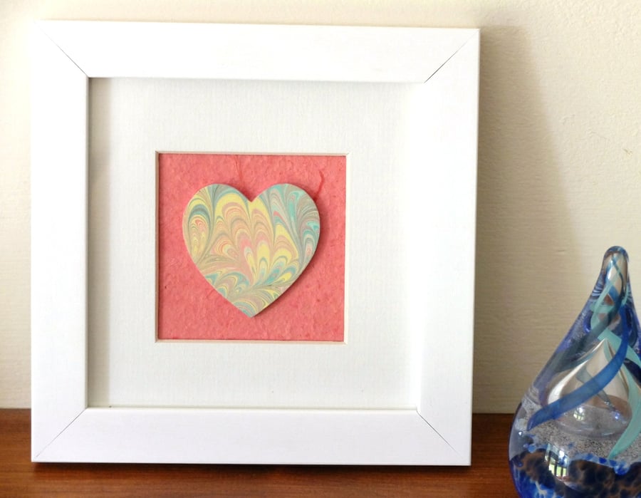Marbled paper heart framed picture anniversary wedding valentine gift