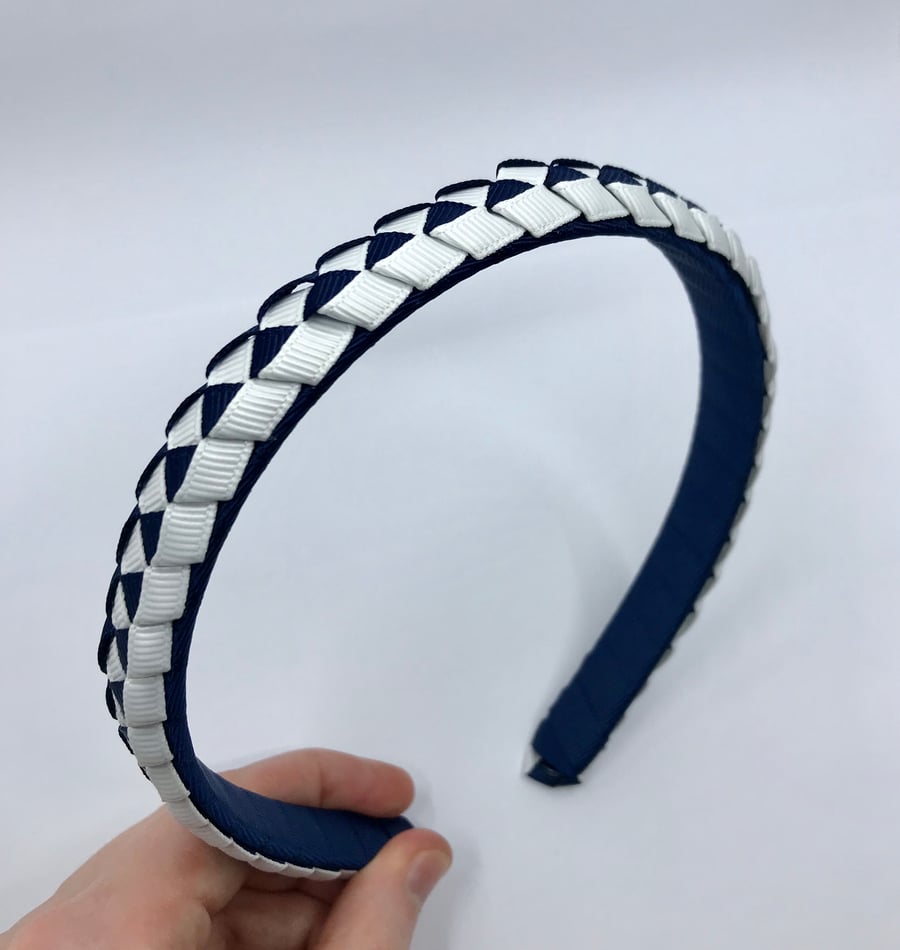 Navy and White Pleated Hairband
