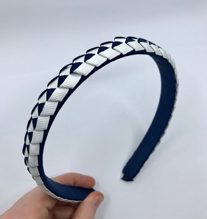 Navy and White Pleated Hairband