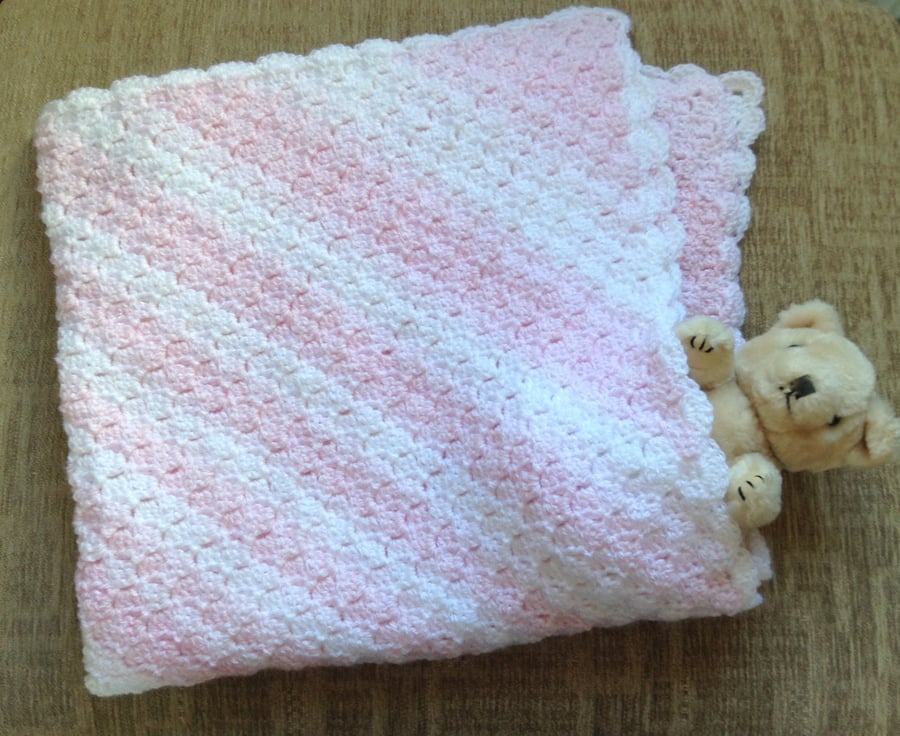 Crochet Baby Blanket Afghan in Pink and White