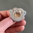 Ivory Soutache Ring with Swarovski Crystal – Elegant Handmade Statement Jeweller