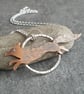 Copper fox pendant, Silver and copper necklace, 7th anniversary gift - Image 1