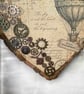 Steampunk Hot Air Balloon Wooden Heart Wall Hanging, Mixed Media Art, Eco-Friend - Image 5