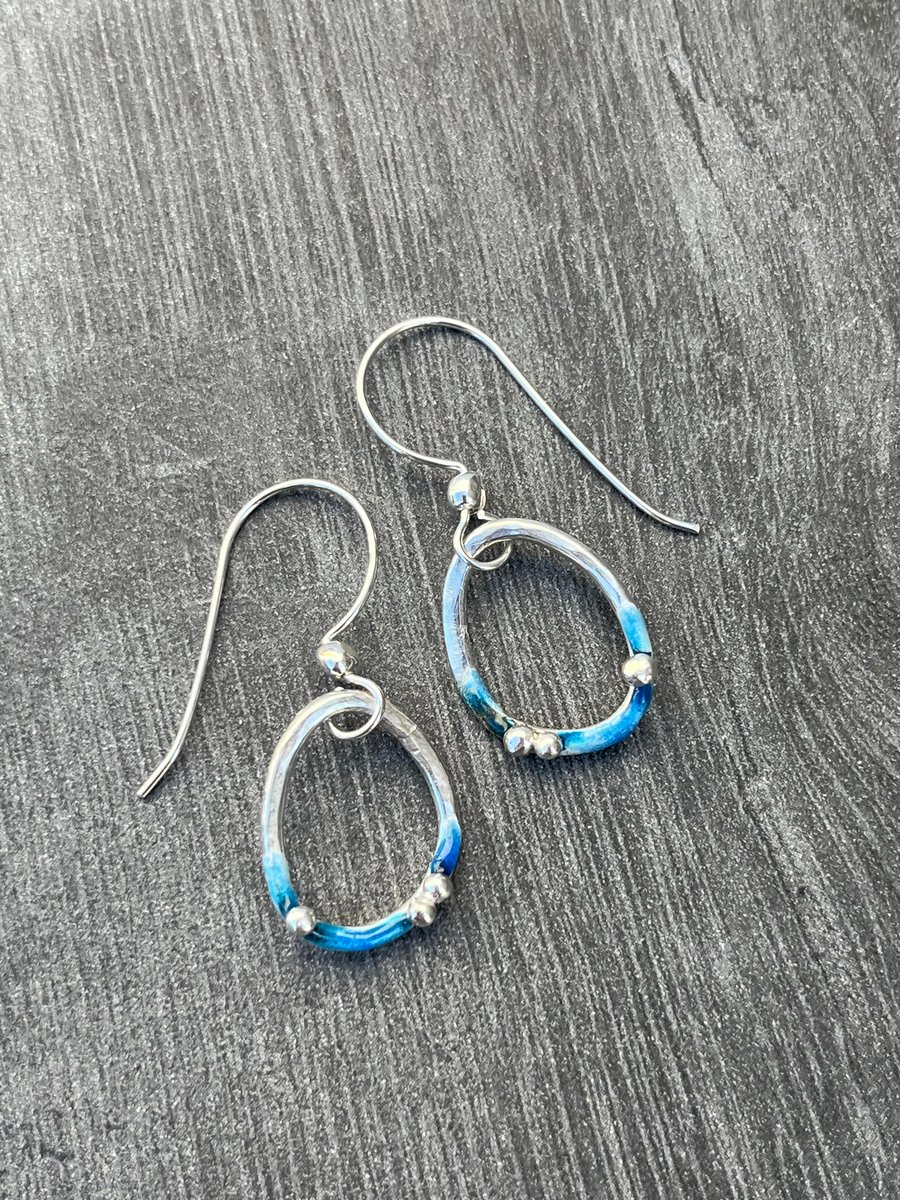 Enamel Earrings, pebble earrings, enamel jewellery, sea themed earrings, enamel,
