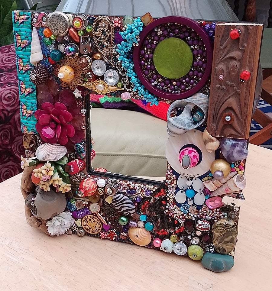 Mirror,  upcycled with various re-purposed bits and pieces 