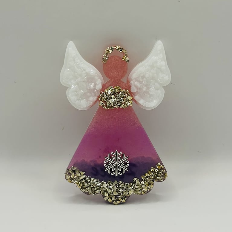 Celestial Grace – Silver, Pink & White Angel – Christmas Hanging Decoration