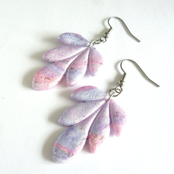 Pink & Lilac Silver Foil Polymer Clay Earrings, Stainless Steel Dangles