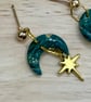 Moon and Star Earrings, Blue or Teal Green, Polymer Clay Earrings - Image 3