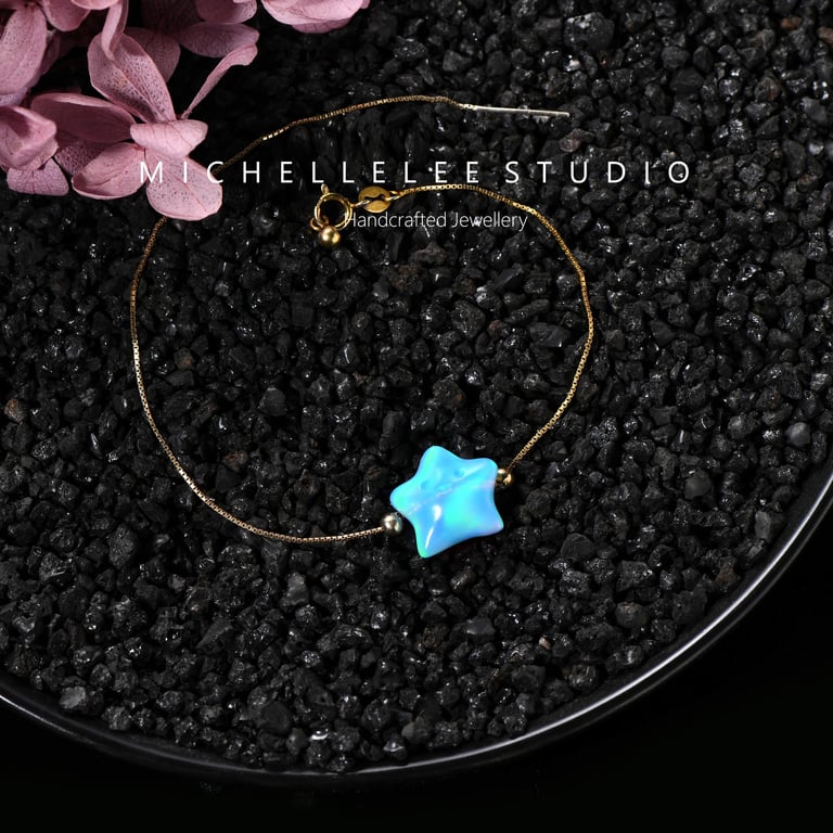 Large Light Blue Star 3D Opal With 925 Sterling Silver Bracelet