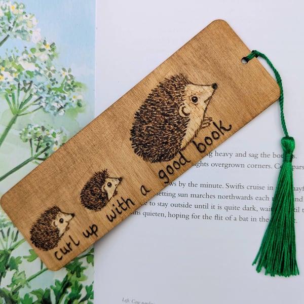 Cute hedgehogs, wooden bookmark,  pyrography, gift for a nature lover  
