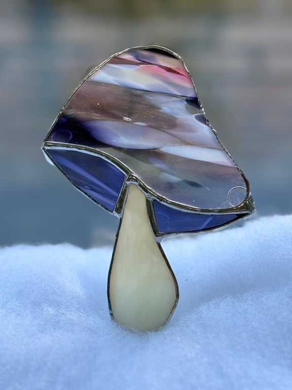 Stained glass mushroom - pink and purple cap with purple gills