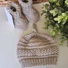 Designer Luxury Merino Wool Baby Hat & Booties Set 0-3 months size