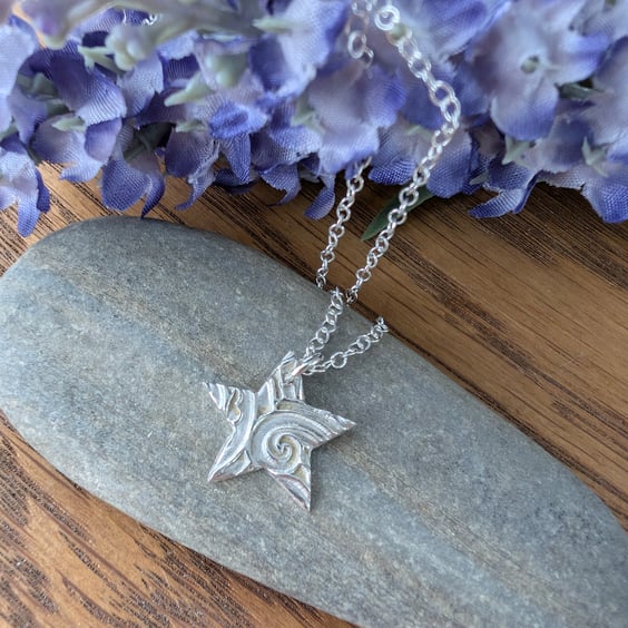 Handmade Fine Silver Star Pendant -  Shooting Star Design