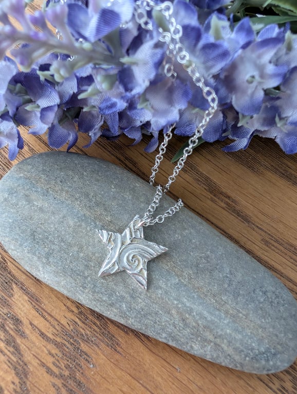 Handmade Fine Silver Star Pendant -  Shooting Star Design